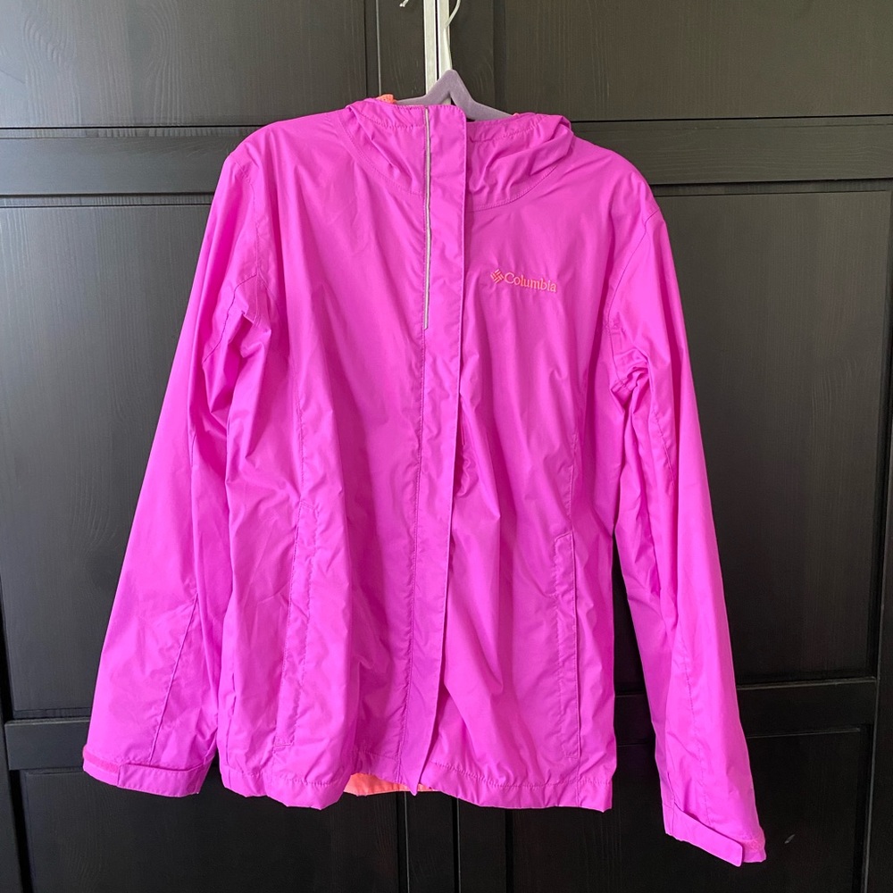 Unique bright pink rain coat/wind breaker sized L (14/16) from Columbia.